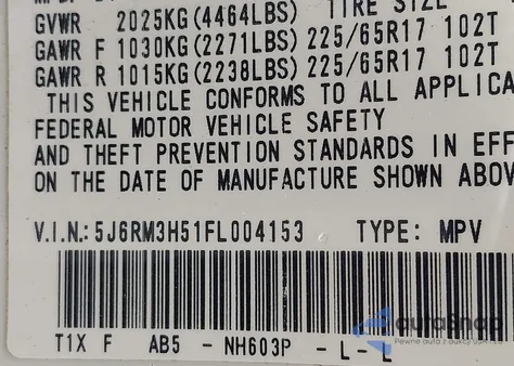 2015 Honda Cr-V Ex из США, поврежденный, VIN 5J6RM3H51FL004153